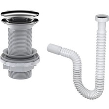 Cekar Store Felix Pop Up Lavabo Gideri Seti | Paslanmaz Çelik Başlıklı | Taşma Deliksiz, Körüklü Gider Borusu Dahil | Standart Ölçü & Kolay Montajlı | Iz Yapı