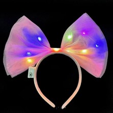 Pileli Store Rengarenk LED Işıklı Fiyonk Şekilli Tül Parti Tacı Pembe Renk 25X25 cm (4887)