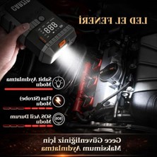 Cekar Store Akü Takviye Cihazı, Akü Takviyeli Hava Kompresörü, 150 Psı Dijital Göstergeli Oto Kompresör, Taşınabilir Şarjlı Kullanım, Fener Işığı ve Sos Mod, 12000 Mah Batarya (Psı,kpa,bar,kg/cm²)