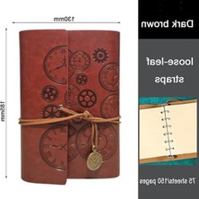 Cekar Store Retro Vintage Saat ve Çark Baskılı Saat Kolye Uçlu Deri Kapaklı Günlük Not Defteri Zamanın Kıymetini Bilenlere Özel Tasarım Hediyelik Koyu Kahve