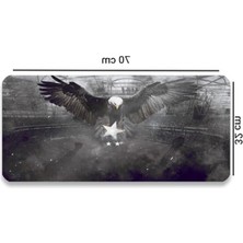 Cekar Store Sonictouch Kara Kartal Siyah Beyaz Yıldız Kaymaz Gaming Oyuncu Masaüstü Dikişsiz Siyah Klavye Mouse Pad 32X70CM