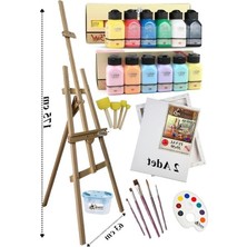 Cekar Store Akrilik Boya Resim Seti Artdeco 12 Renk 75 ml Akrilik Boya Şövalye 2 Tuval 35X50 Fırça Spatula Şövale