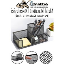 Cekar Store Masaüstü Metal Kalemlik Seti 3 Lü Kombo 1 Paket Fileli Perfore Siyah Kalemlik Ataşlık Kağıtlık Küpnotluk Düzenleyici