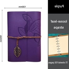 Cekar Store Retro Vintage Yaprak Baskılı Kolye Uçlu Deri Kapaklı Günlük Not Defteri Özel Tasarım Hediyelik Mor