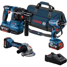 Cekar Store Bosch Professional Gsr 18V-45 Akülü Vidalama & Gws 18V-8 Akülü Taşlama & Gbh 185 Akülü Kırıcı Delici & 3x Gba 18V 4.0 Ah Akü & Gal 18V-40 Şarj Cihazı & M-Bag, Karton Kutuda