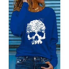 Kadın Uzun Kollu Bisiklet Yaka Ayçiçeği Desenli Viskon Bluz