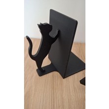 Cekar Store Plastik Kedi Silüeti Kitap Desteği, Dekoratif Kitaplık Tutucu (Siyah)