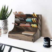 Cekar Store Mingitav Chamber 12 Gözlü Büyük Boy Masaüstü Kalemlik Düzenleyici, Masaüstü Organizer Çekmeceli A4 Evrak Rafı (Ceviz)