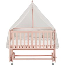 Babycom Naturel Ahşap Sallanır Anne Yanı 70 x 130 - Tekerlekli - Kademeli Beşik Krem Uyku Seti