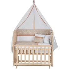 Babycom 50X90 Naturel Boyasız 4 Kademeli Beşik + Kahve Yıldızlı Uyku Seti