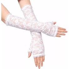 Vera Vtc Uzun Zarif Dantel Eldiven Parmaksız Beyaz 35 cm 965874