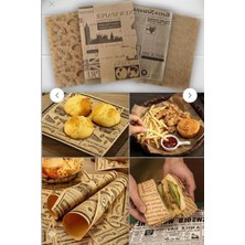Cekar Store 50 Adet Retro Gazete Desenli Ambalaj Kağıdı - 35X25 cm Yağ Geçirmez Sandviç ve Burger Kağıdı - Gıda ile Temasa Uygun Kraft Fırıncı Kağıdı