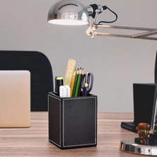 Cekar Store Poliüretan Deri Kare Kalemlik, Ofis ve Masaüstü Organizatör, Kare Kalem Kutusu, Ofis Kırtasiye Malzemeleri Düzenleyici, Masaüstü Kalem Tutucu, Siyah Renk