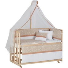 Babycom 60X120 Naturel Boyasız 4 Kademeli Beşik + Kahve Yıldızlı Uyku Seti