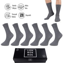 Lion Monroe Saf Bambu 4 Mevsim Erkek Soket Uzun Düz Gri Çorap Dikişsiz Premium Hediye Kutulu 6'lı Prime Bamboo Serisi L5952AZNB