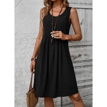 Livizmir Moda Kadın Askılı Yuvarlak Yakalı Önden Pileli Kısa Aerobin Elbise