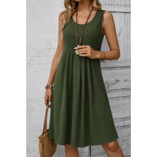 Bi Baksana Kadın Askılı Yuvarlak Yakalı Önden Pileli Kısa Aerobin Elbise