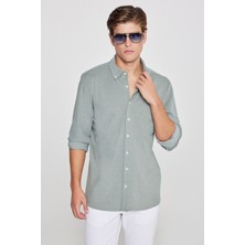 Altınyıldız Classics Erkek Haki Pamuklu Tailored Slim Fit Dar Kesim Düğmeli Yaka Örme Gömlek