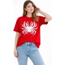 Bet's  Örümcek Baskılı Tişört Kısa Kollu Bisiklet Yaka T-Shirt - Kırmızı