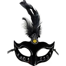 Renas Store Siyah Renk Tüylü Siyah Süet Kaplama Parti Balo Maskesi 20X16 cm