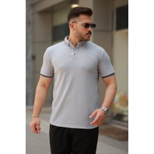 Erkek Düğmeli Yaka Waffle Kumaş Kısa Kollu Tişört