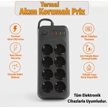 Bi Seyyar Termal Akım Korumalı 8 Prizli Uzatma Kablosu