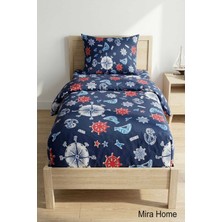 Mira Home Deniz Temalı Çapa Desenli Pamuklu Lastikli Çarşaflı Tek Kişilik Nevresim Takımı 100X200 cm