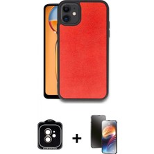 Marsilyan™- iPhone 11 Kılıf Kıvılcım Işık Serisi - Siyah 3D Antistatik Mat Seramik Nano Ekran Koruyucu + Turuncu Pvd Metal Kamera Lens