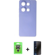 Marsilyan™- Redmi Note 13 Pro 4g Kılıf Ahenk Serisi - Siyah 3D Antistatik Hayalet Cam Ekran Koruyucu + Gümüş Raze Metal Kamera Lens