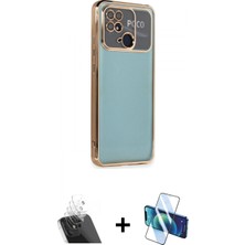 Marsilyan™- Redmi 10C Kılıf Vadi Minimal - Siyah 3D Antistatik Cam Ekran Koruyucu + Şeffaf Kamera Lens Koruma Cam