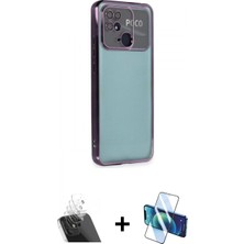Marsilyan™- Redmi 10C Kılıf Vadi Minimal - Siyah 3D Antistatik Cam Ekran Koruyucu + Şeffaf Kamera Lens Koruma Cam