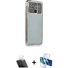 Marsilyan™- Redmi 10C Kılıf Vadi Minimal - Siyah 3D Antistatik Cam Ekran Koruyucu + Şeffaf Kamera Lens Koruma Cam