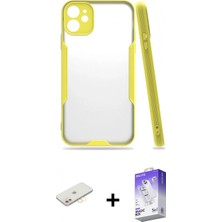 Marsilyan™- iPhone 11 Kılıf Atlas Asil Serisi - Siyah Bilvis 5in1 3D Magic Cam Ekran Koruyucu + Sarı Renkli Kamera Lens Koruma Cam