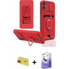 Marsilyan™- iPhone 11 Kılıf Vadi Form Prime - Siyah Bilvis 5in1 5d Magic Hayalet Cam Ekran Koruyucu + Kırmızı Rainbow Kamera Lens Koruma Cam