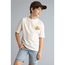 DeFacto %100 Pamuk Overshirt Fit Bisiklet Yaka Baskılı Kısa Kollu Tişört Erkek Çocuk H3489A826HS