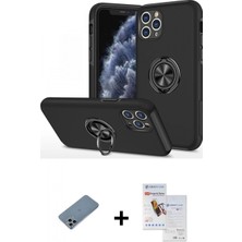 Marsilyan™- iPhone 11 Pro Max Kılıf Odak Form Prime - Siyah Seramik Nano Ekran Koruyucu + Sierra Blue Shine Kamera Lens Koruma Cam