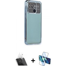 Marsilyan™- Redmi 10C Kılıf Vadi Minimal - Siyah 3D Antistatik Cam Ekran Koruyucu + Şeffaf Kamera Lens Koruma Cam