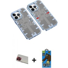 Marsilyan™- iPhone 13 Pro Max Kılıf Ufuk Doku Prime - Siyah 18D Cam Ekran Koruyucu + Kırmızı Rainbow Kamera Lens Koruma Cam