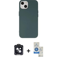Marsilyan™- iPhone 14 Kılıf Ahenk Serisi - Şeffaf Royal Nano Ekran Koruyucu + Siyah Pvd Metal Kamera Lens