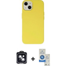 Marsilyan™- iPhone 14 Kılıf Ahenk Serisi - Şeffaf Royal Nano Ekran Koruyucu + Siyah Pvd Metal Kamera Lens