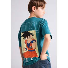 DeFacto %100 Pamuk Dragon Ball Oversize Bisiklet Yaka Kısa Kollu Tişört Erkek Çocuk H3516A826SM