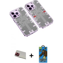 Marsilyan™- iPhone 13 Pro Max Kılıf Ufuk Doku Prime - Siyah 18D Cam Ekran Koruyucu + Kırmızı Rainbow Kamera Lens Koruma Cam