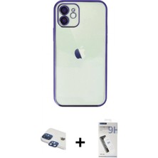 Marsilyan™- iPhone 11 Kılıf Vadi Minimal - Şeffaf Uv Polymer Nano Ekran Koruyucu + Lacivert Pers Alüminyum Kamera Lens