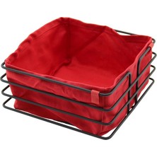 Renas Store Kare Siyah Metal Kırmızı Bezli Ekmek Sepeti 20X21CM Derinlik 10.5cm
