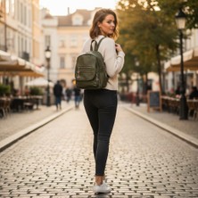 Mg Concept Kadın Sırt Çantası Kapitone Desenli Günlük Kullanım Okul Çantası Şık Fermuarlı Orta Boy Backpack