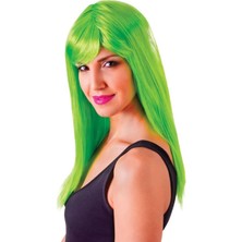 Renas Store Yeşil Renk Uzun Düz Parti Peruğu