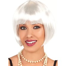 Renas Store Beyaz Renk Parti Peruğu Kısa Küt Saç