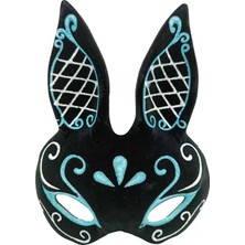 Renas Store Siyah Renk Beyaz Simli Siyah Süet Kaplama Tavşan Maskesi 18X16 cm