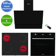 Afm Tech ve Ferre Marka/ Mech  Vitroseramik Elektirikli Siyah Ankastre Set (MS263 + FM3400+ FM7700)