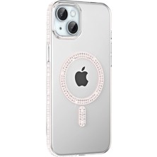 Almira Butik Mey Ithalat®   iPhone 14 Move Taşlı Magsafe Kapak - Gümüş